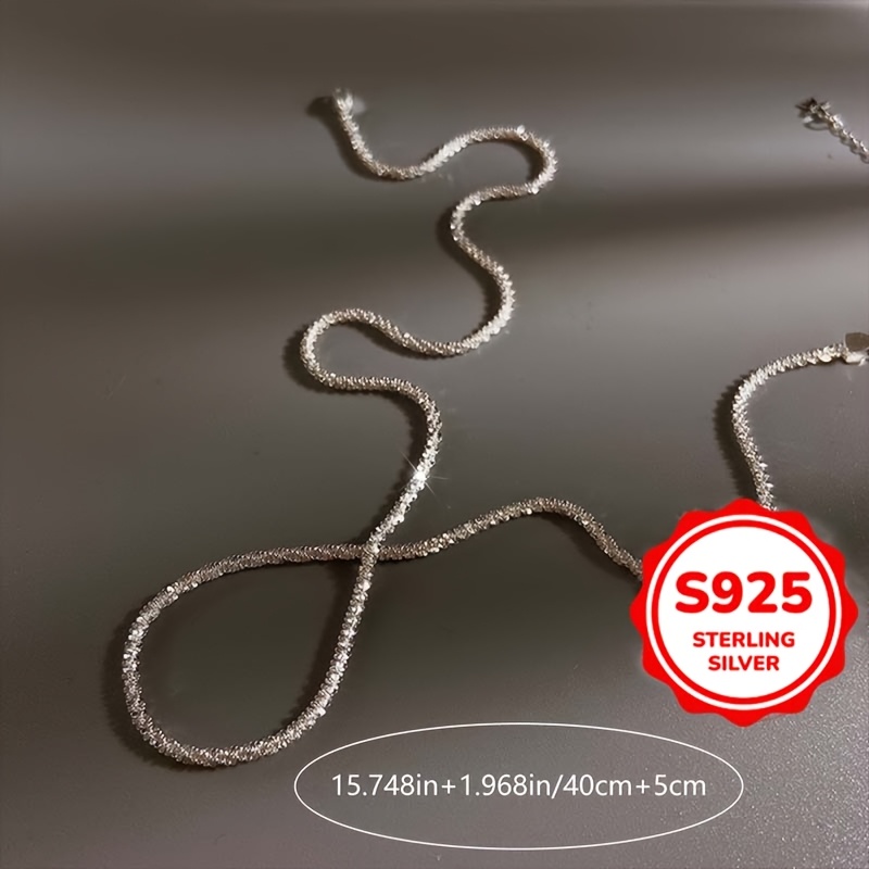 Unisex 925 Silver Shimmering Clavicle Chain Necklace, Exquisite Gift